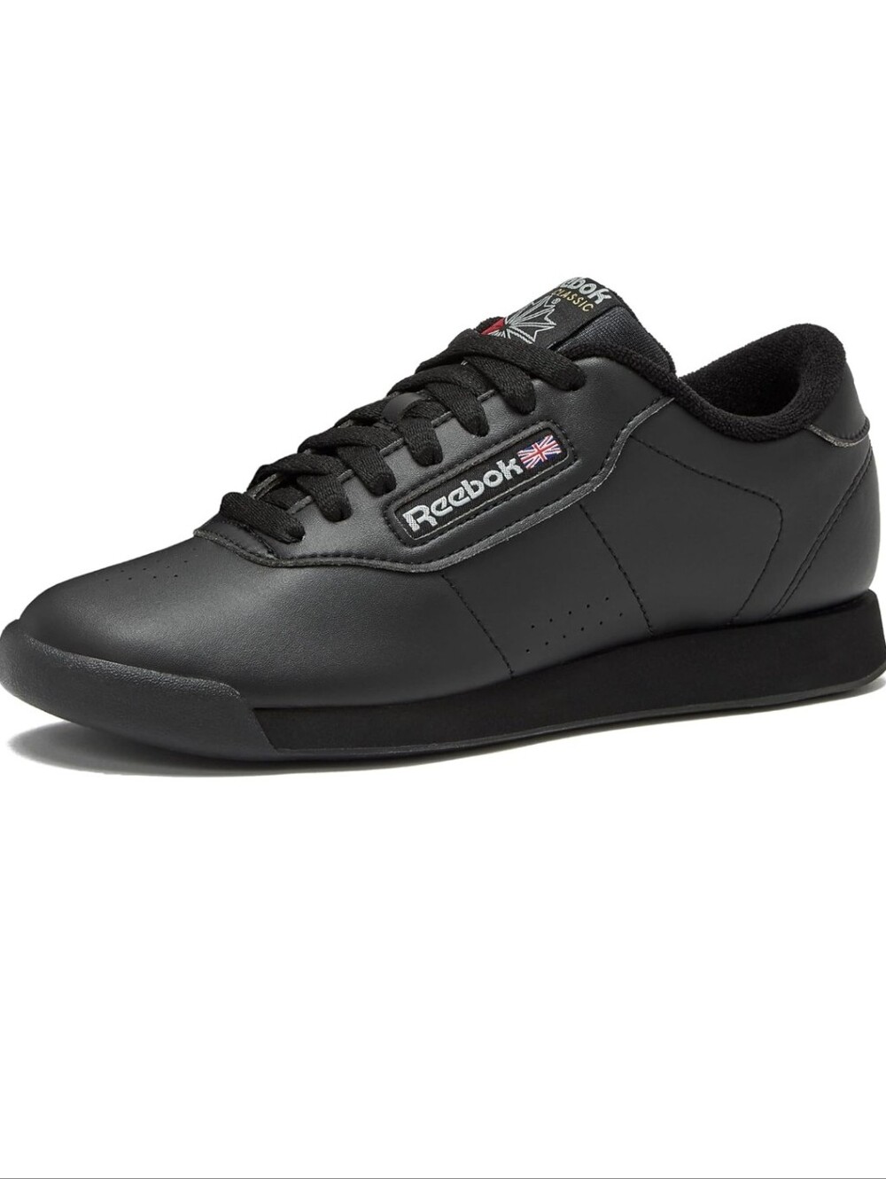 Reebok Ladies Classic Faux Leather Black Sneaker with Subtle Flag Accent